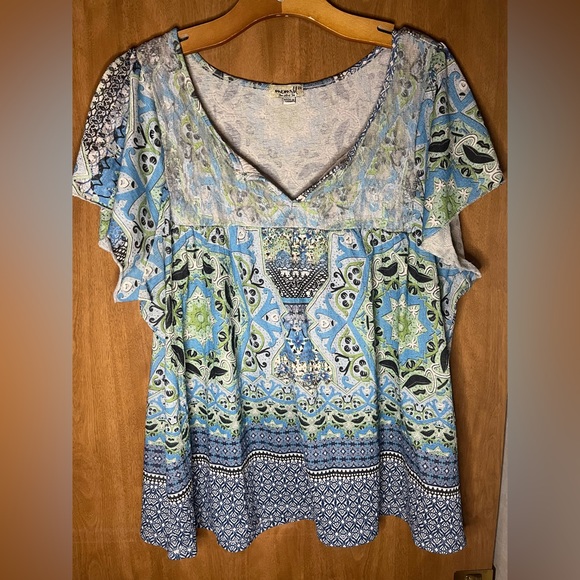 One World Boho V Neck Pattern With‎ Lace top Neckline 2x - Picture 1 of 8